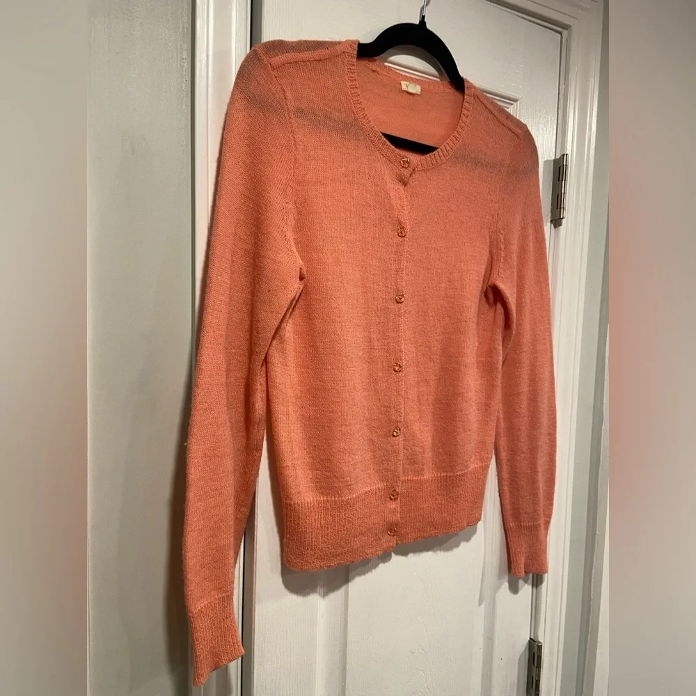 J. Crew Size S Coral Crystal Button Long Sleeve Lightweight Alpaca Cardigan